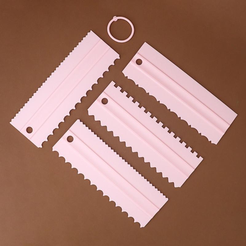 4Pcs Cake Baking Scraper Spatulas Cream Scraper with Irregular Teeth Edges Fondant Cake Slicer Pastry Cutters Tool