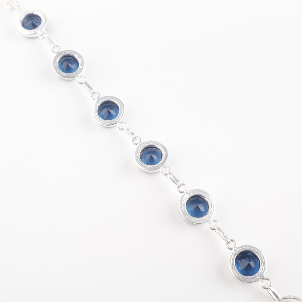 Natural London Blue Topaz Gemstone 925 Sterling Silver Jewelry Handmade Bracelet RB-13-5
