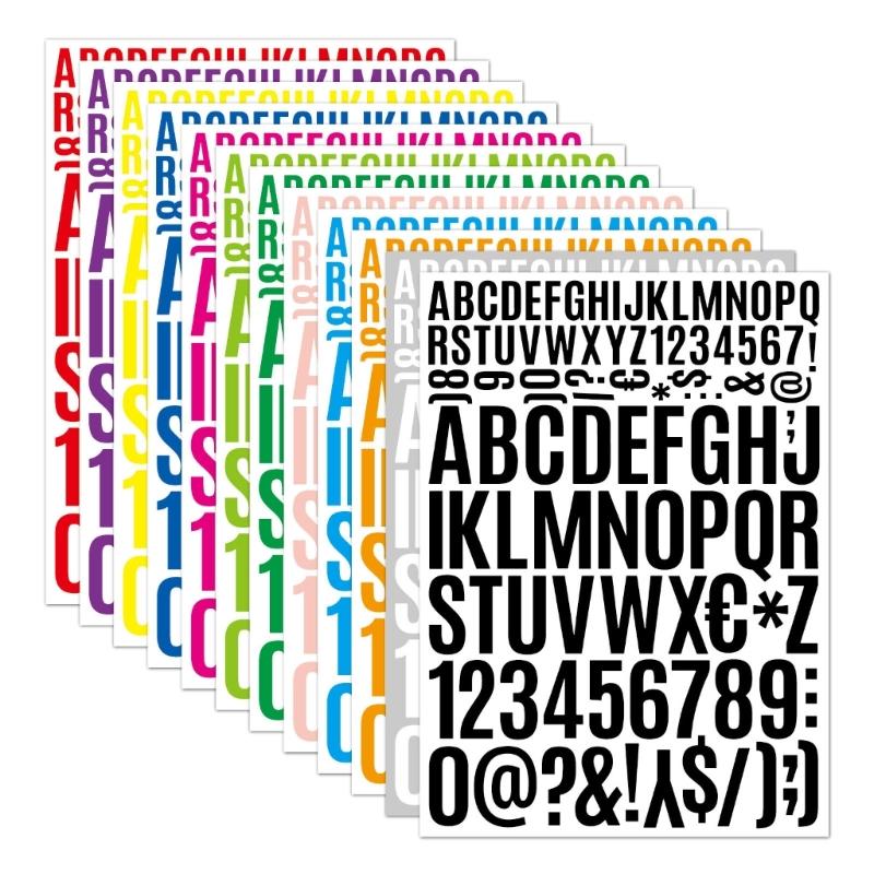 12 Sheets Alphabets Number Sticker for Sign, Scrapbooking, Crafts and Decoration Multicolour Letter Number Sticker