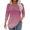 Women's Fashion Casual Floral Print Round Neck T-shirt Top With Seven Cuff Sleeves