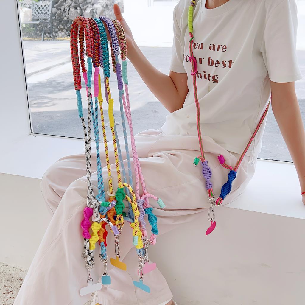 High-End Creative Hand-Woven Mobile Phone Universal Lanyard, Crossbody Long Rope, Seven-Color Shoulder Strap Anti-Loss Lanyard