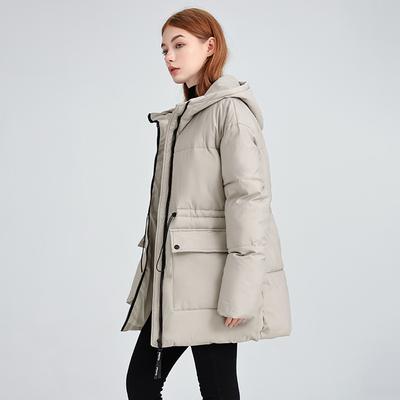 Women's Mid-Length Hooded Down Parka Belted Oversized Winter