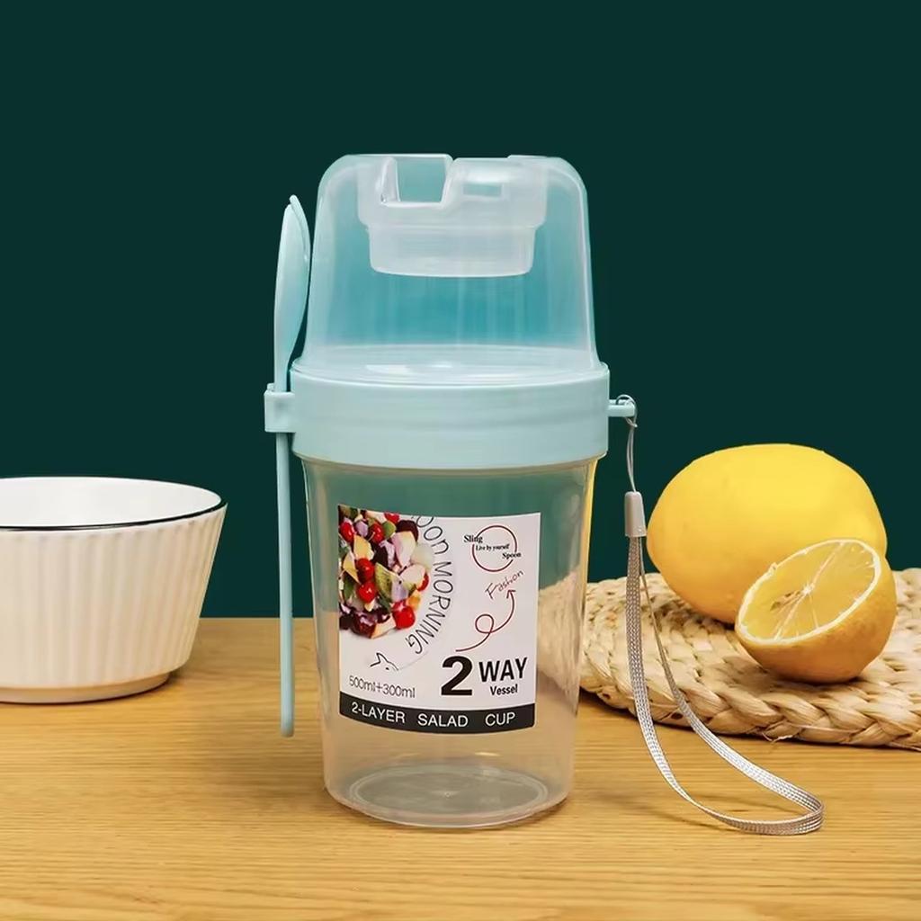 Portable Breakfast Salad Cup Mason Cup with Fork for Fruit Yogurt Vegetable