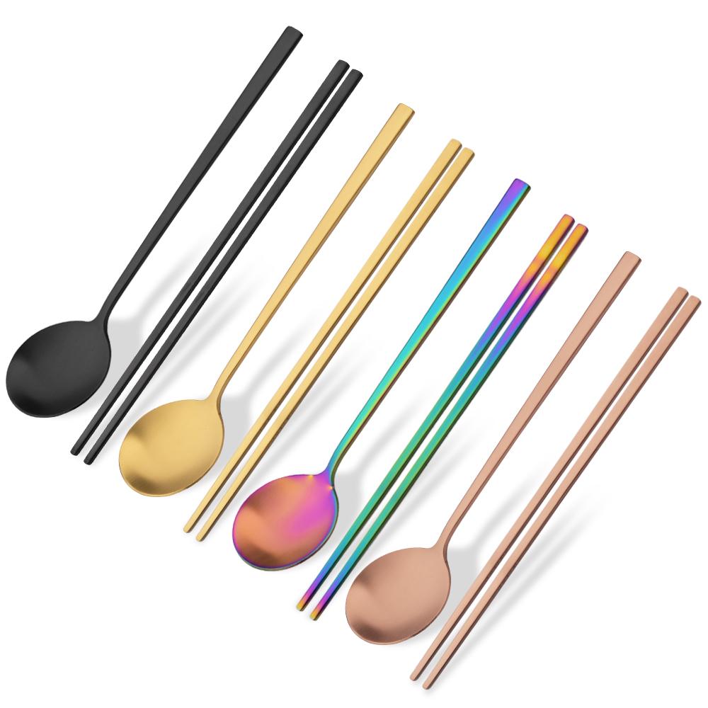 Matná sada příborů z nerezové oceli Sushi tyčinky Večeřové lžíce Sada 8 ks Nádobí Korejské hůlky Dezertní lžíce Sada příborů