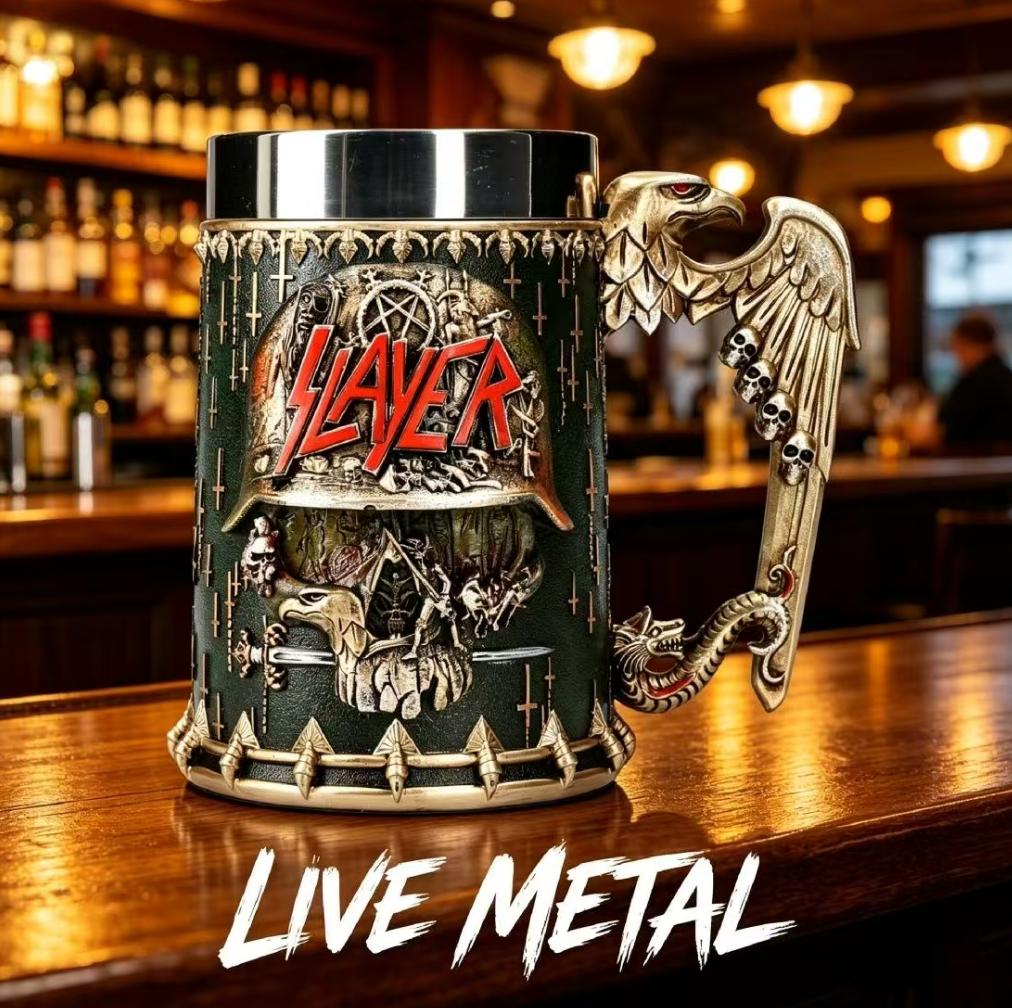 Origineller 3D-geformter Totenkopf Bierkrug Adlerflügel-Griff Edelstahl-Innenbecher Gotische Hausbar Dekoration Halloween-Party Geschenk