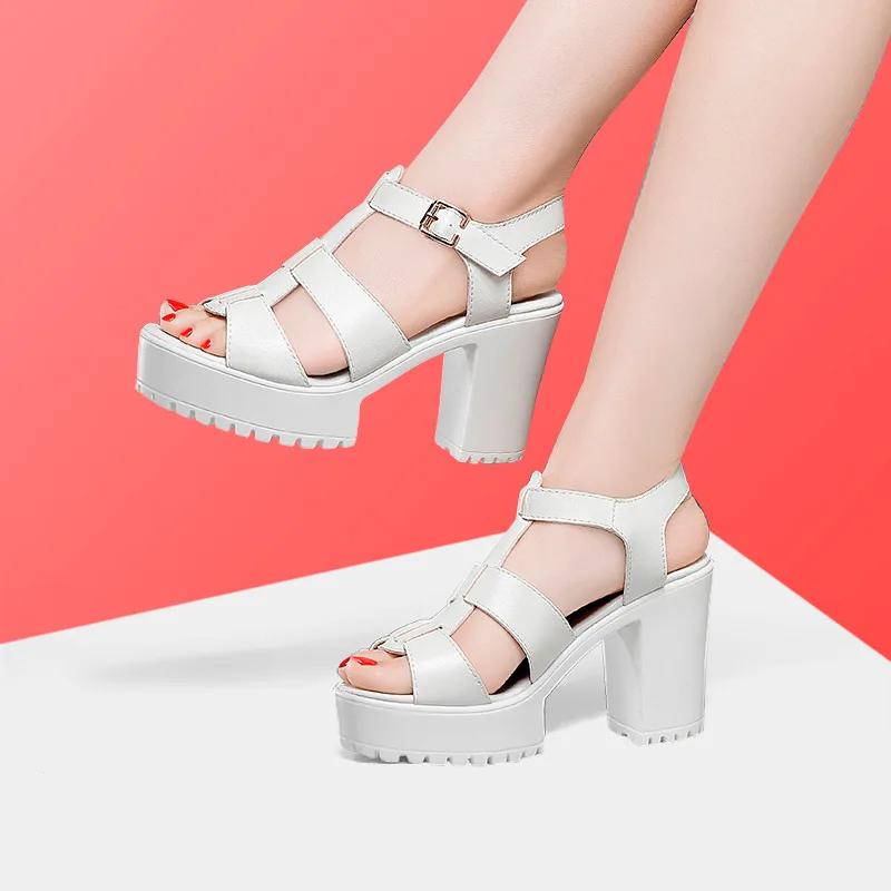 

Small Size 32-43 Fashion Thick Bottom Platform Sandals Summer 2025 Block High Heels Gladiator Sandals Women Shoes Model Office 32