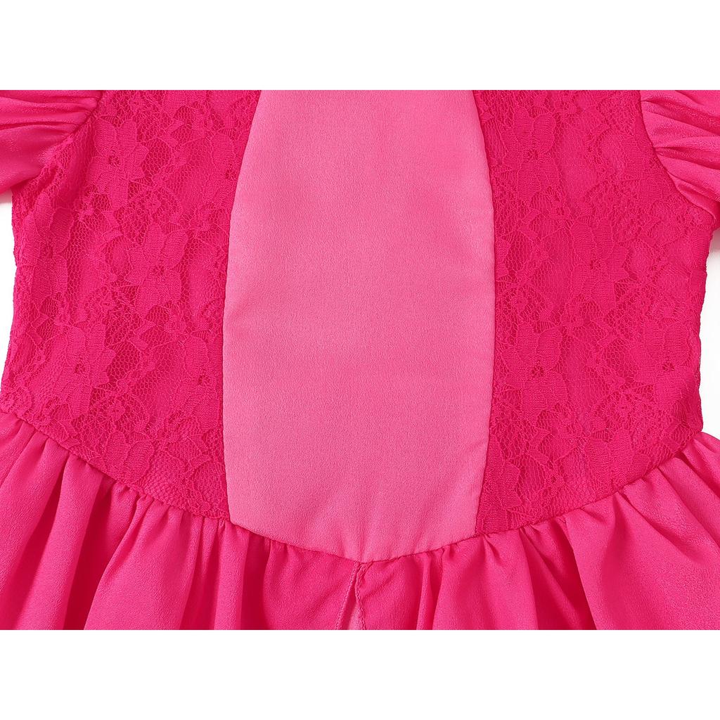 Peach Princess Dress Set - Polyester Fabric Halloween Christmas Carnival Cosplay Costume with Gloves and Crown Rose Pink 120 Cm