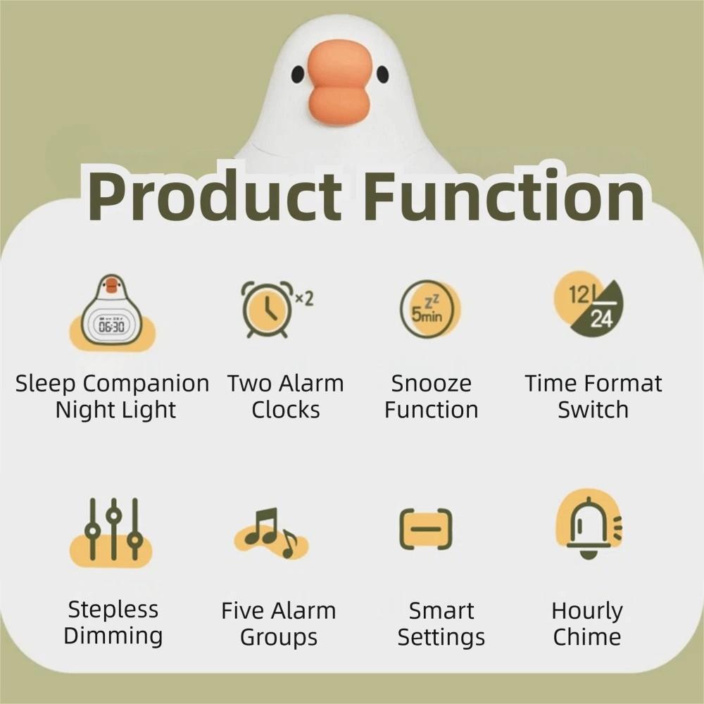 Kreativer großer Gänse-Wecker Touch-Steuerung LED-Anzeige Digitaler Wecker Schlummerfunktion 12/24 Stunden Niedliche Nachttischuhr