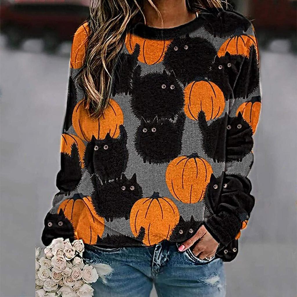 Halloween Fashion Women's Casual Long Sleeve Printed Ladies Sweatshirt Tops