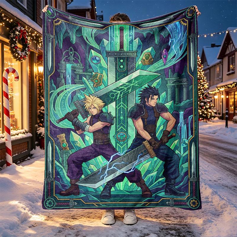 Final Fantasy Pattern Blanket for Home Decoration, Bed, Sofa, Car Travel, Camping, Suitable for All Seasons, Birthday Christmas Gift