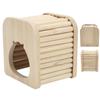 Hamster Holzhaus Halbgeschlossen DIY Leicht zu Reinigen Hamster Holzstab Flachdach Nest mit Leiter für Haustier Hamster