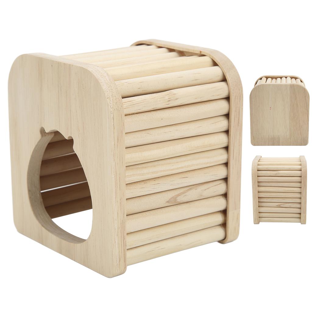 Hamster Holzhaus Halbgeschlossen DIY Leicht zu Reinigen Hamster Holzstab Flachdach Nest mit Leiter für Haustier Hamster