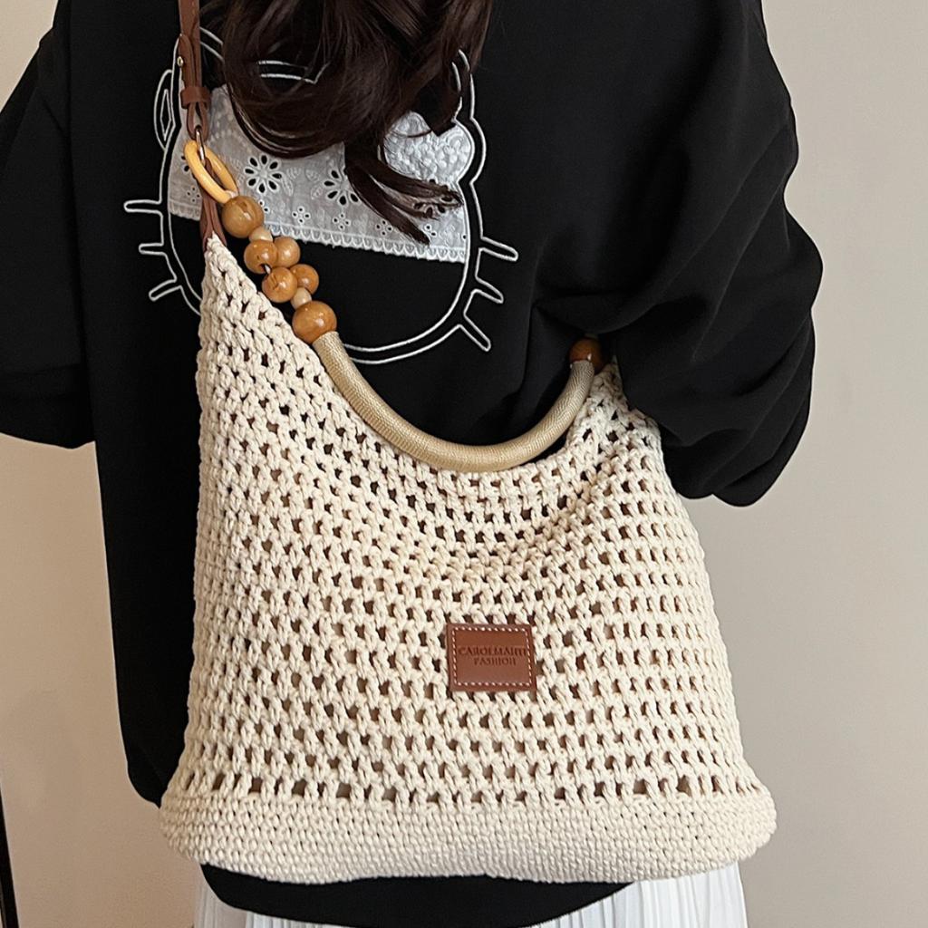 Holiday Style Woven Bag Women's New Knitted Hollow Shoulder Bag Fashionable Large-capacity Messenger Bag Beach Bag
