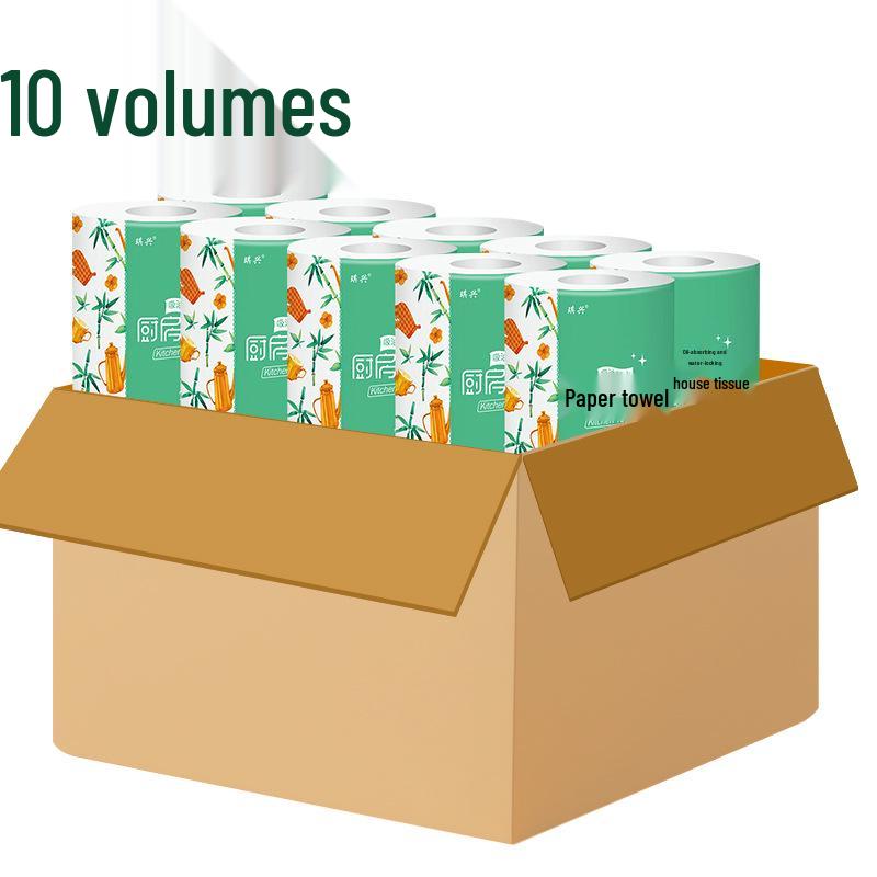 Qixing Bamboo Pulp Kitchen Tissues: Oil & Water Absorbent, 10 Rolls.