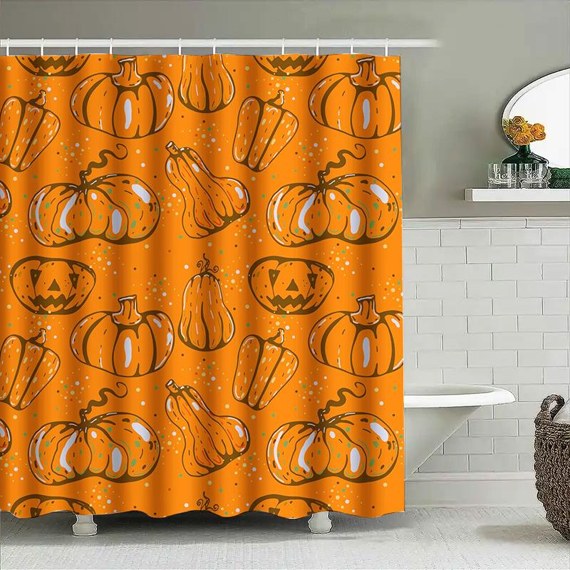 

Tuniu Halloween Pumpkin Shower Curtain Cute Orange Pattern Fabric Bathroom Decor For Kids Girls Teens W60H190(CM)-1 Pcs