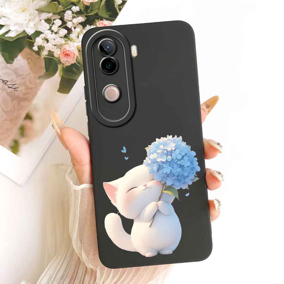 For vivo V40e 5G Case Cute Cat Cream Flower Silicone Back Cover For Vivo V 40e VIVO V40E 5G V2403 Phone Cases Bumper Fundas