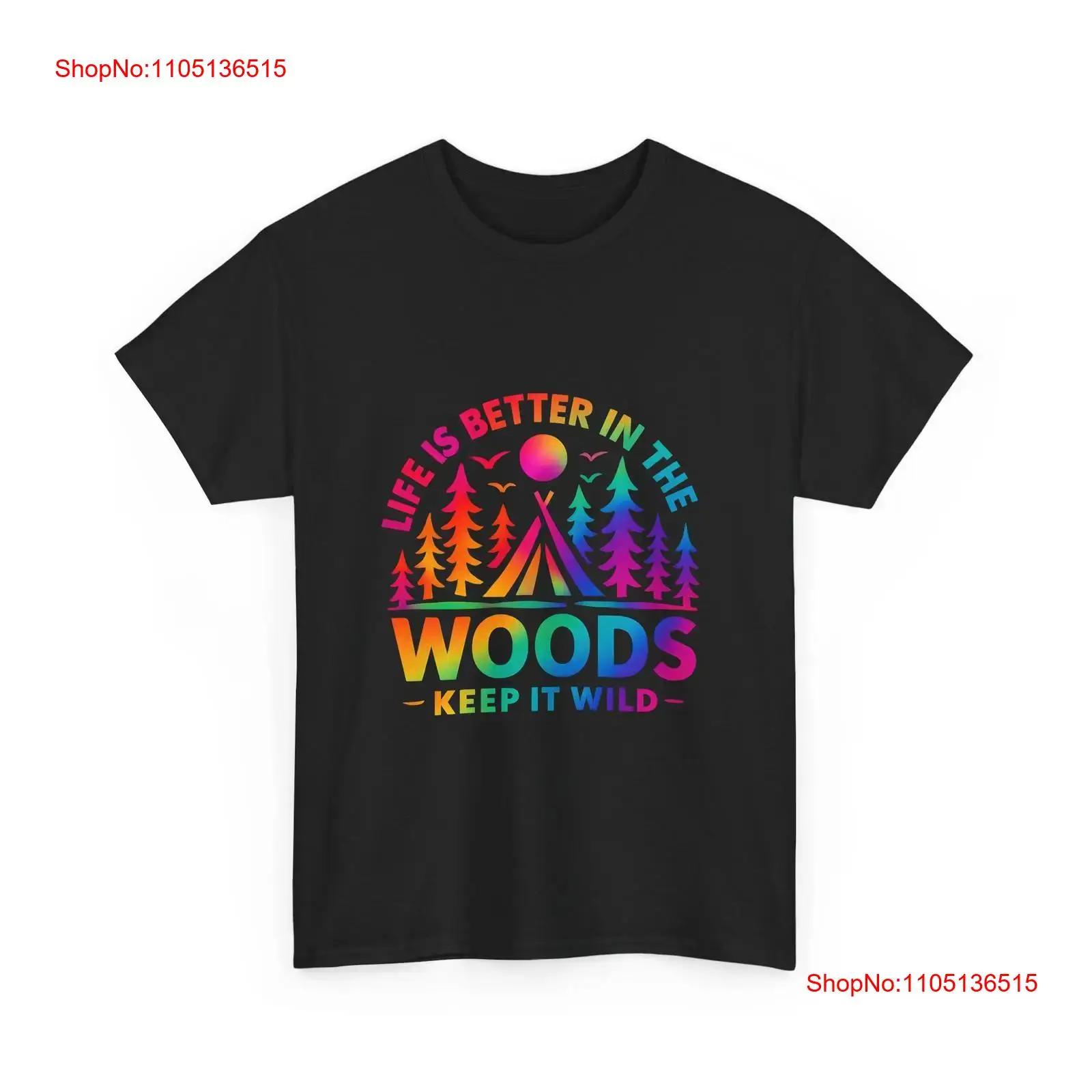 Life Is Better In The Woods Camping T shirt Outdoor Rainbow Tie Dye vintage Washed Stretched Stylish Versatile Soft Unisex S разноцветный