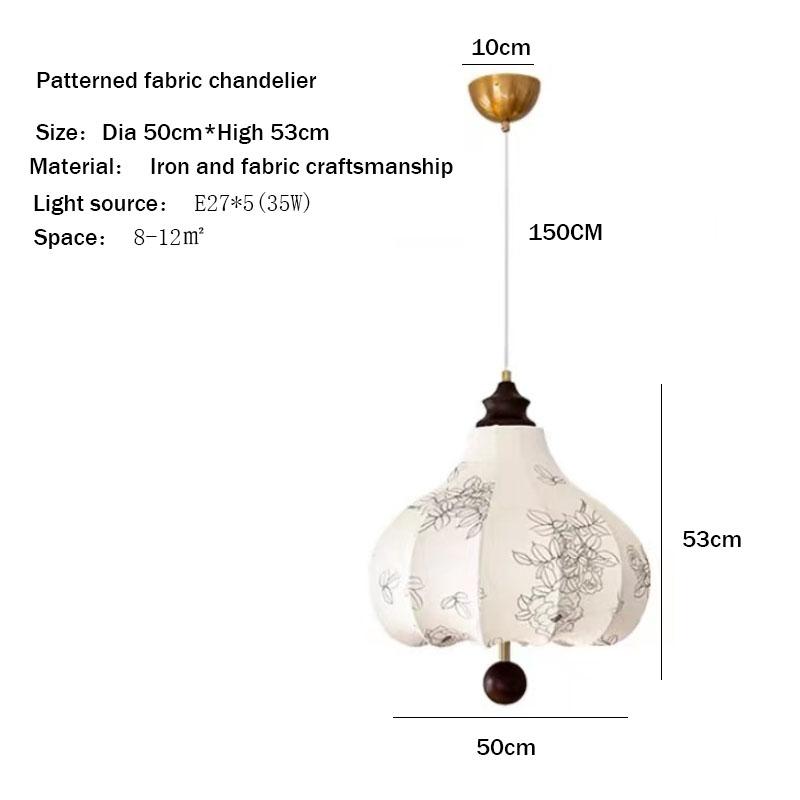 French Medieval Fabric Small Chandelier E27 Bedroom Print Living Room Light Restaurant Bar Decor Solid Wood Pendant Lamps