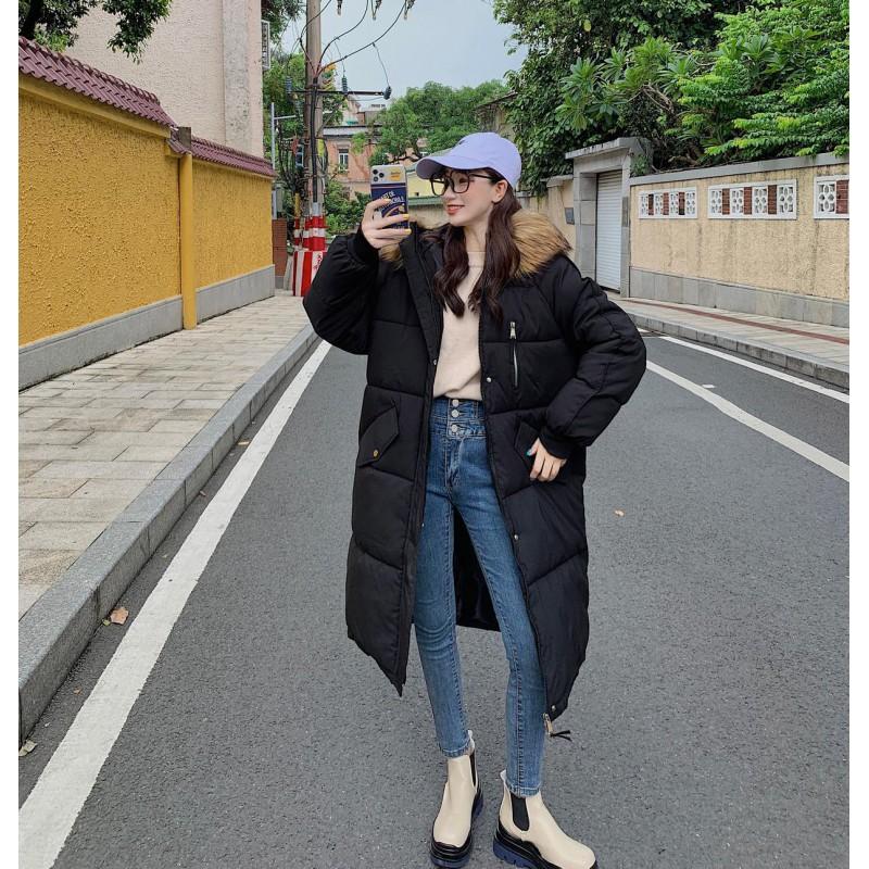 Womens Winter Puffer Coat 2026 Mid-Length Oversized Warm Cotton-Padded Jacket With Detachable Fur Trim Hood