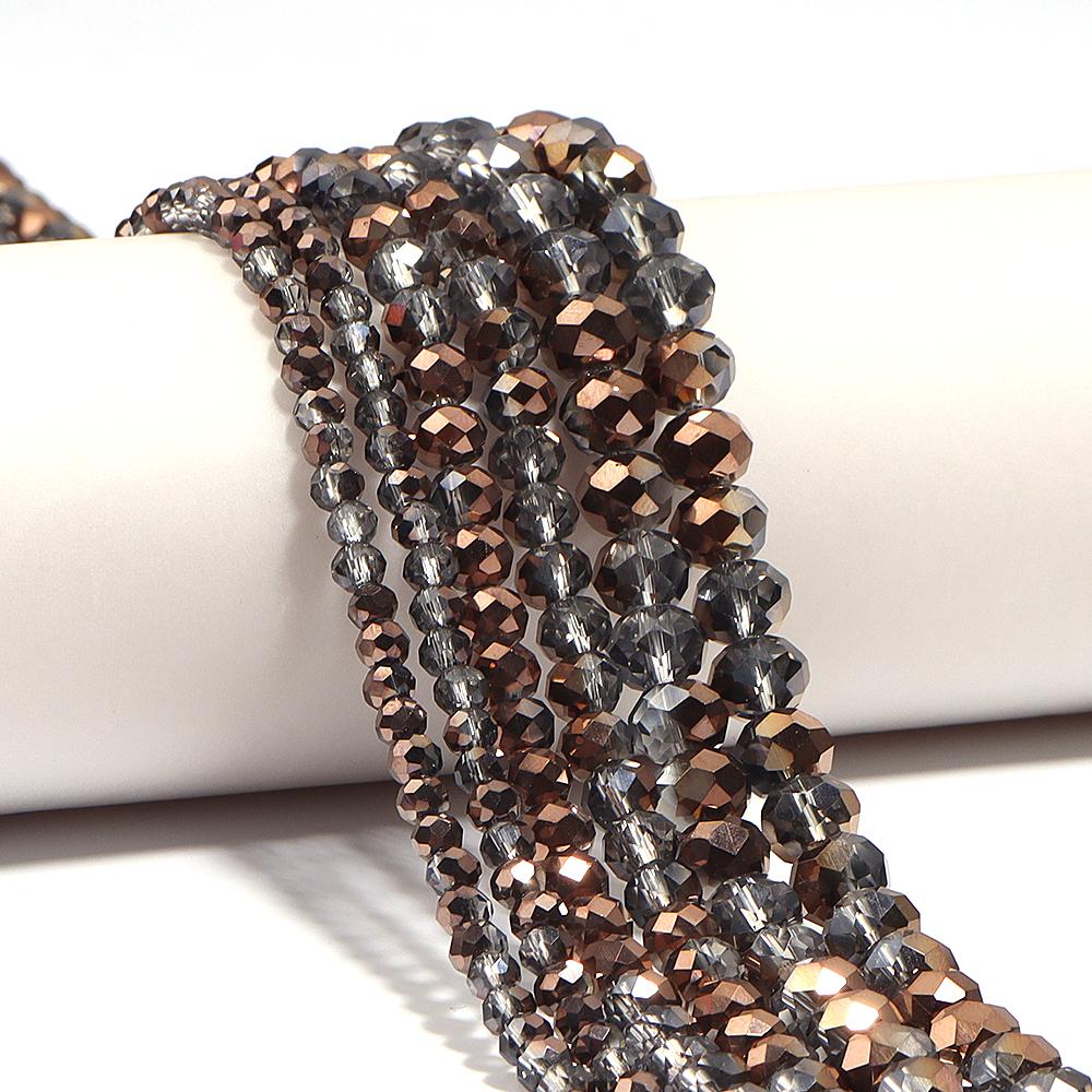 1 Strand 4 6 8mm Faceted Crystal Beads Gold Grey Glass Loose Spacer Beads For Jewelry Making DIY Bracelet Necklace Accessories