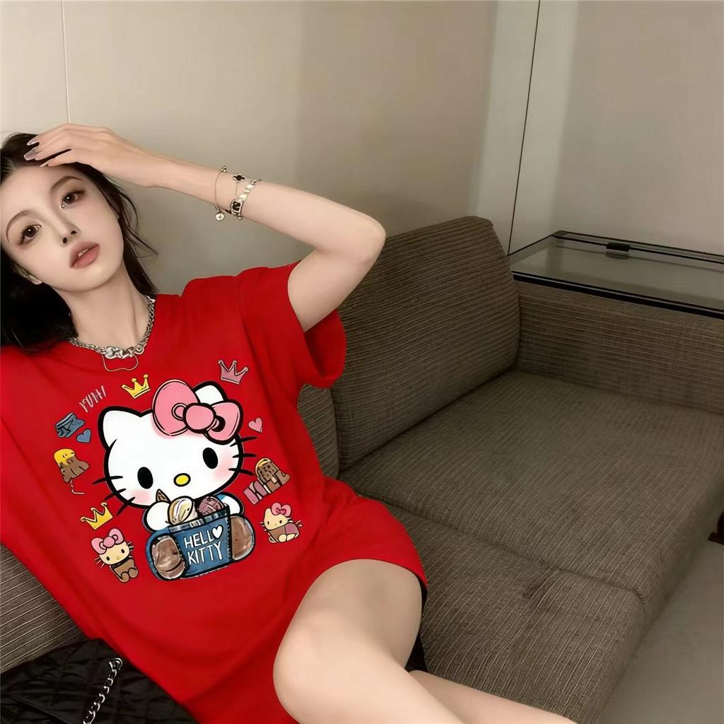 Hello Kitty Short Sleeve Tee soft cotton casual crew neck cute cartoon print lightweight summer top for Women daily wear