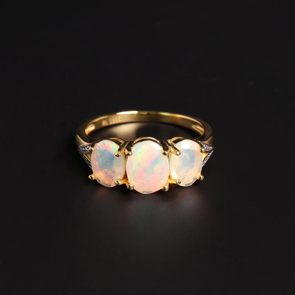 Luxury Fashion October Birthstone Natural Opal 925 Silver Ring Jewelry Gift for Women's Birthdays & Anniversaries & Banquets