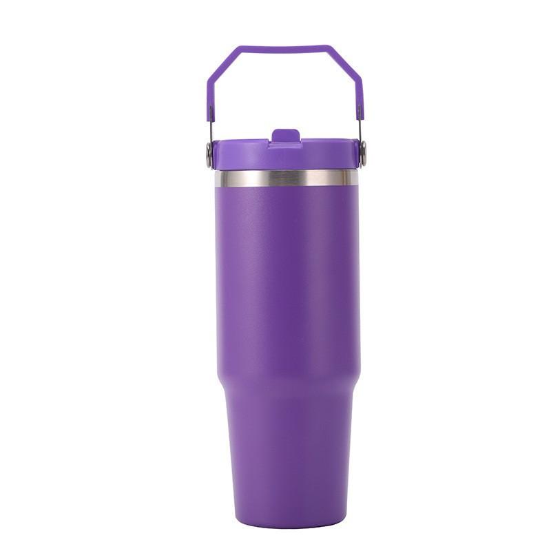 1 piece vacuum cup with lid, stainless steel easy to carry, colorful handle insulated cup tote handle 30 oz