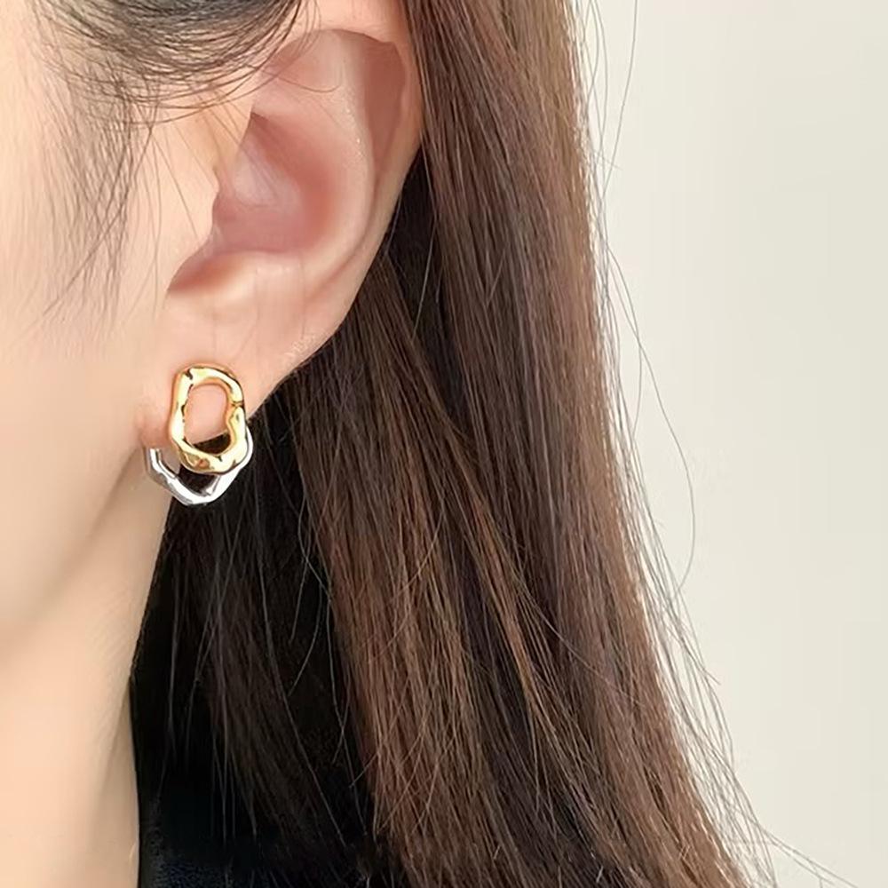 Stainless Steel Vintage Droplet Metal Splice Stud Earrings for Women Two Wear Way Mix Color New Accessory Charm Luxury Jewelry