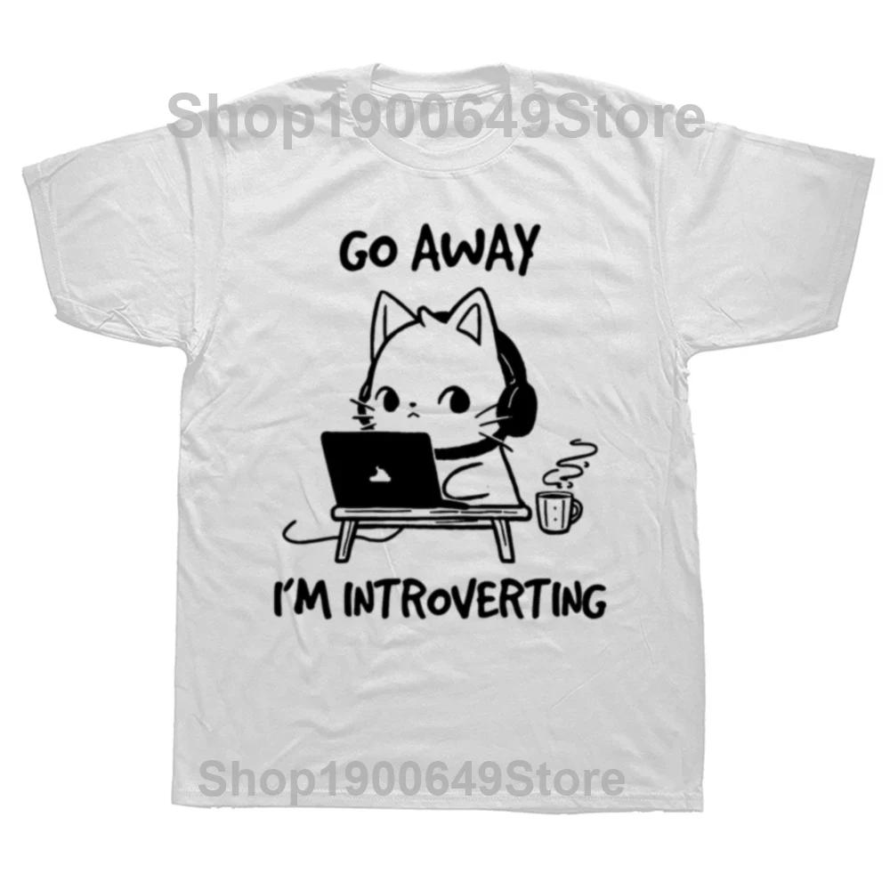 Уходи, я интроверт Графические футболки Смешной Кот Геймер Игровые Футболки Топы Мода Харадзюку Футболки Женщины Мужчины Брендовая Одежда S