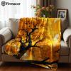 Anime Golden Autumn Tree Anime Cartoon Flannel Blanket Soft Warm Throw for Bedroom Sofa Car Kids Holiday Gift