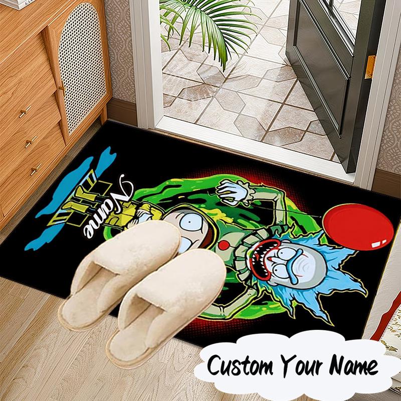 Custom Name Neon Rick Artwork Rug for Living Room, Game Rooms, Office, Bedroom, Floor Mat Playful Design, fan gifts Christmas decor