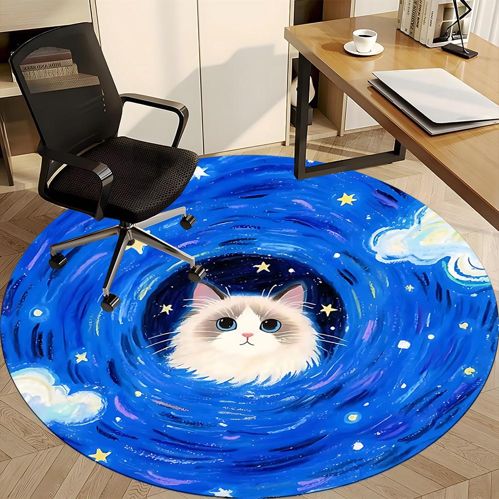 1PC Cosmic Cat Office Round Rug, Non Slip, Soft and Durable Office Rug for Interior Decoration, Perfect for Office