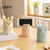 Plastic Pen Holder Cute Bear 2-in-1 & Phone Stand, Macaron Colors Desk Organizer, Large Cup with Socket Capacity Storage for Pens Makeup Brushes