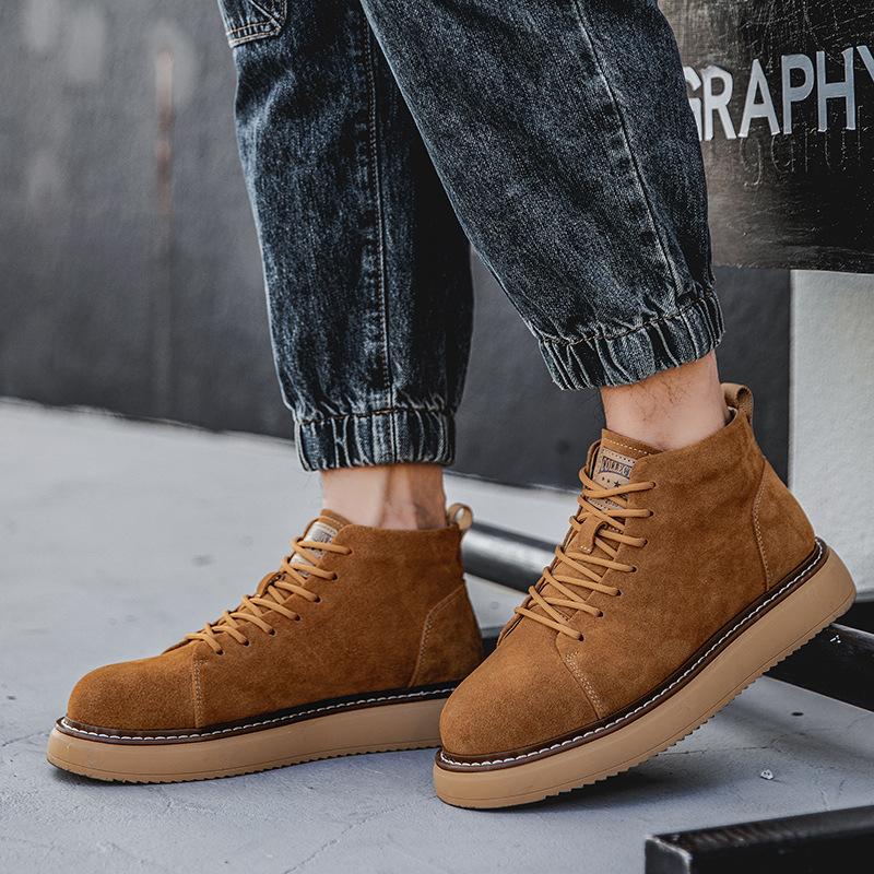 Workwear Short Boots  Winter New Leather Men's Shoes Thick soled Casual Shoes Retro British Style Versatile Board Shoes