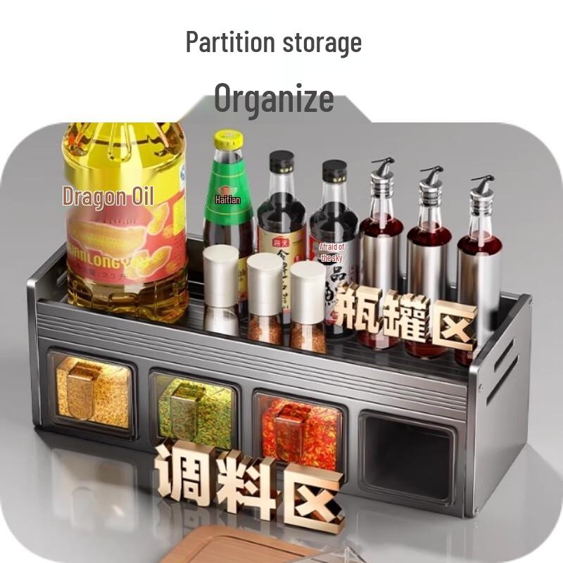 Modern 3-Tier Countertop Spice Rack with 5 Grids & Hanging Rod