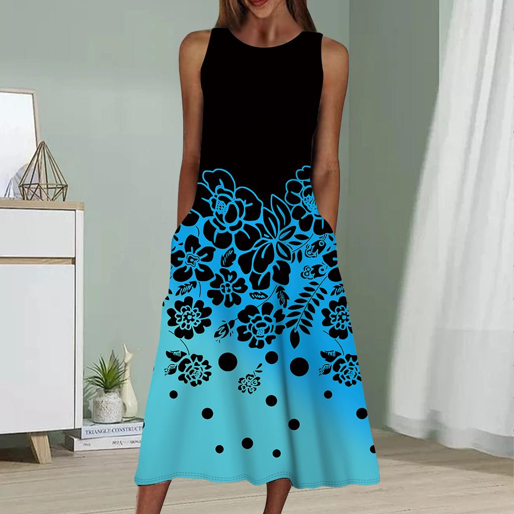 

Летнее модное сексуальное платье без рукавов, мягкое повседневное платье с 3D-градиентным принтом розовых роз, платье без рукавов на бретельках 8XL темно-синий