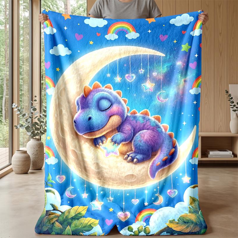 Dreamy Dinosaur Moon Night Theme blanket Lightweight Warm Flannel Blanket Decorative Throw Blanket for Home Decoration