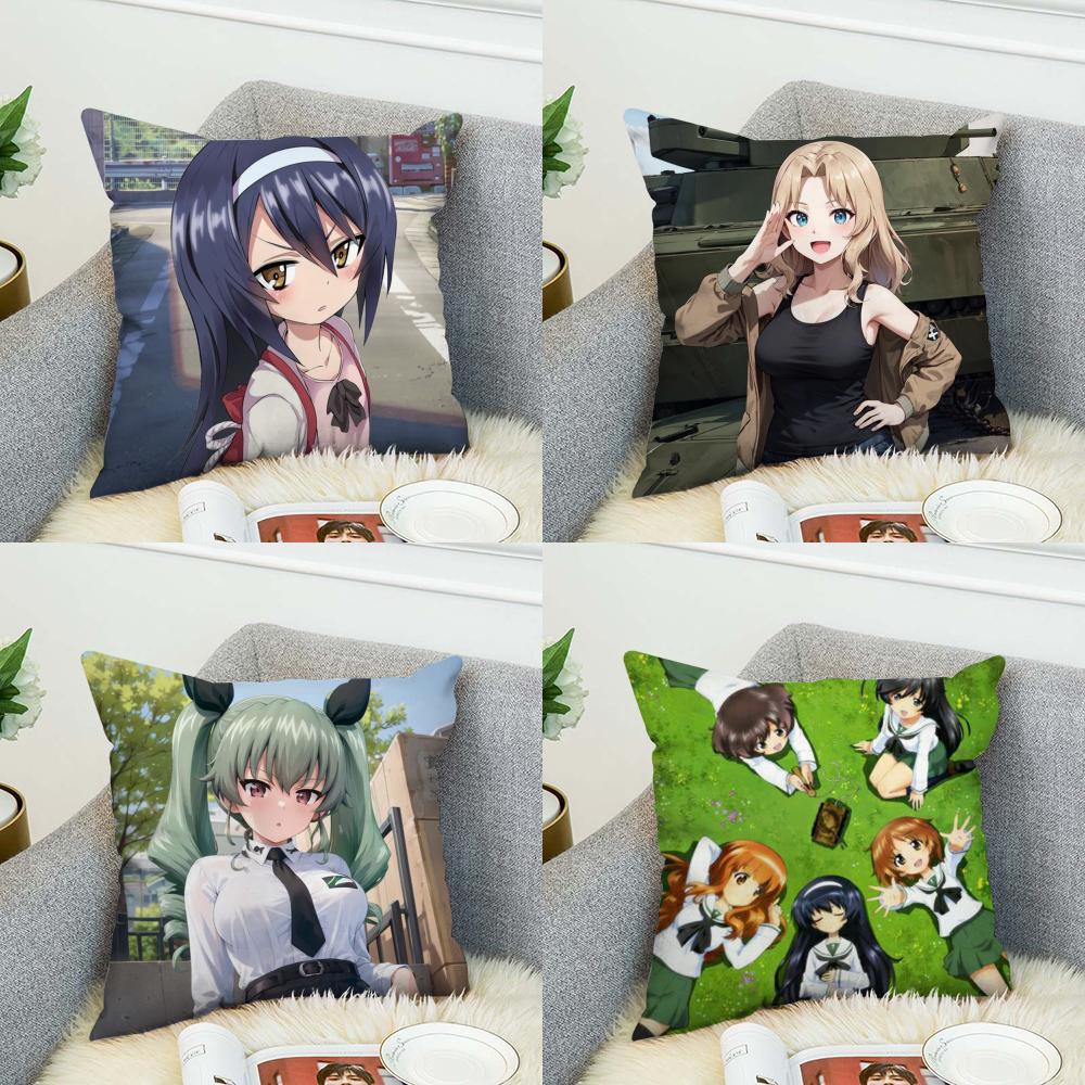 GGIRLS Und PANZER Pillow Case For Car Sofa Decorative Home Doublesided Print Plush Square Throw Pillow Cushion Cover