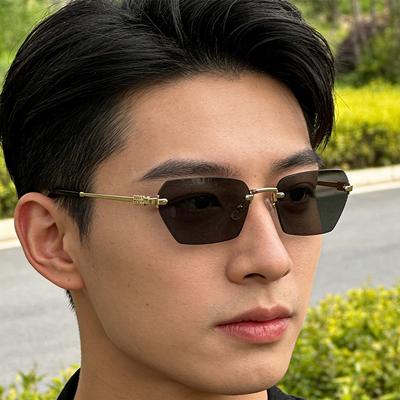Metal Frameless Square Sunglasses for Men and Women Fashion Trendy Outdoor Street Photography Sunscreen Sunshade Glasses