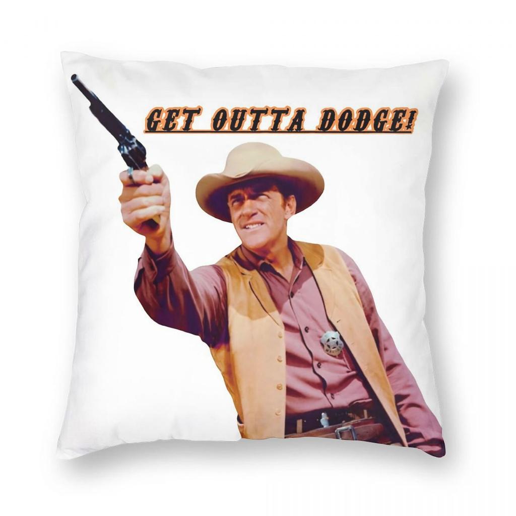 Gunsmoke Matt Dillon Get Outta Dodge Square Pillowcase Polyester Linen Velvet Pattern Zip Decor Sofa Cushion Cover 18"