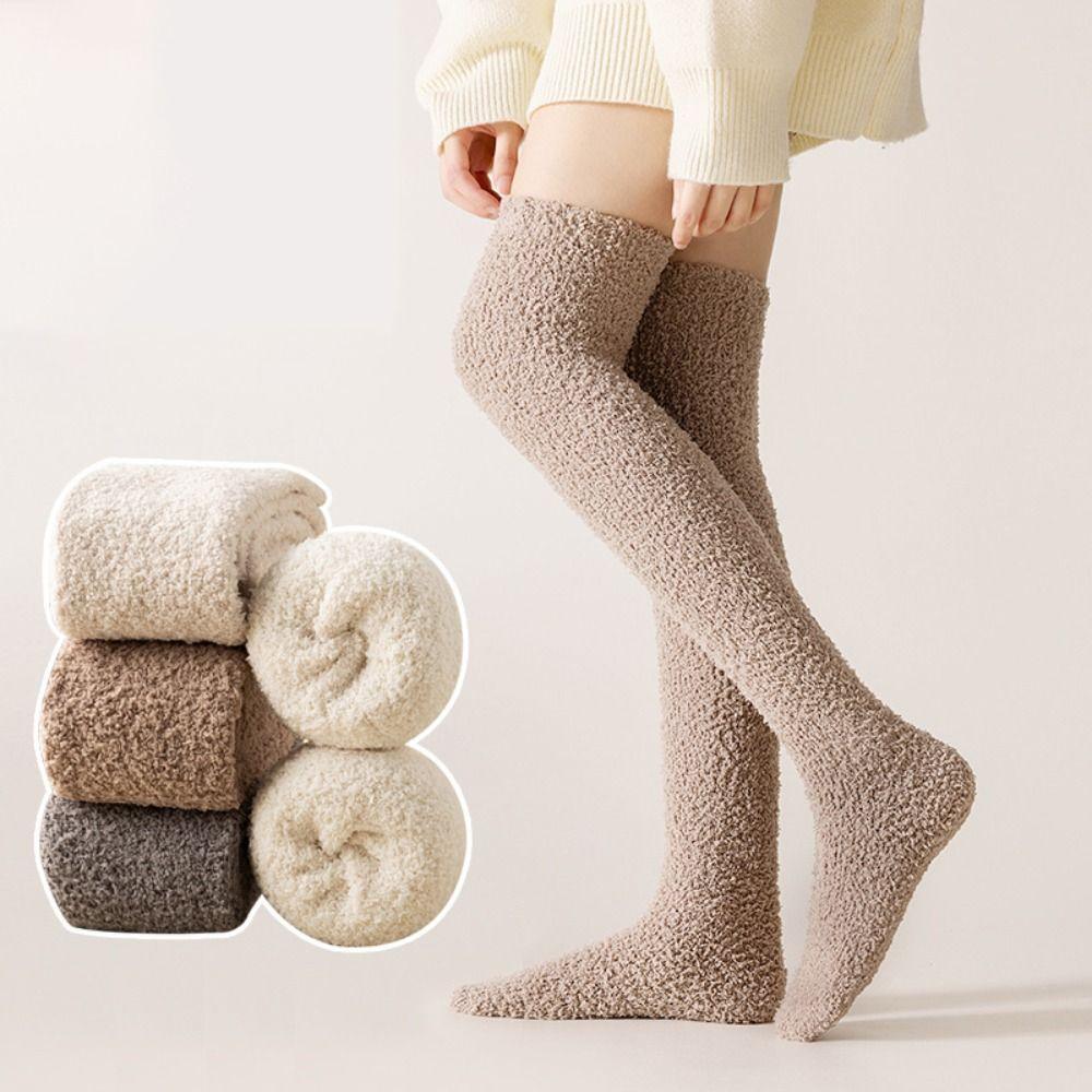 Coral Fleece Long Tight Socks Soft Foot Warmers Fashion Boot Socks  Fall Winter