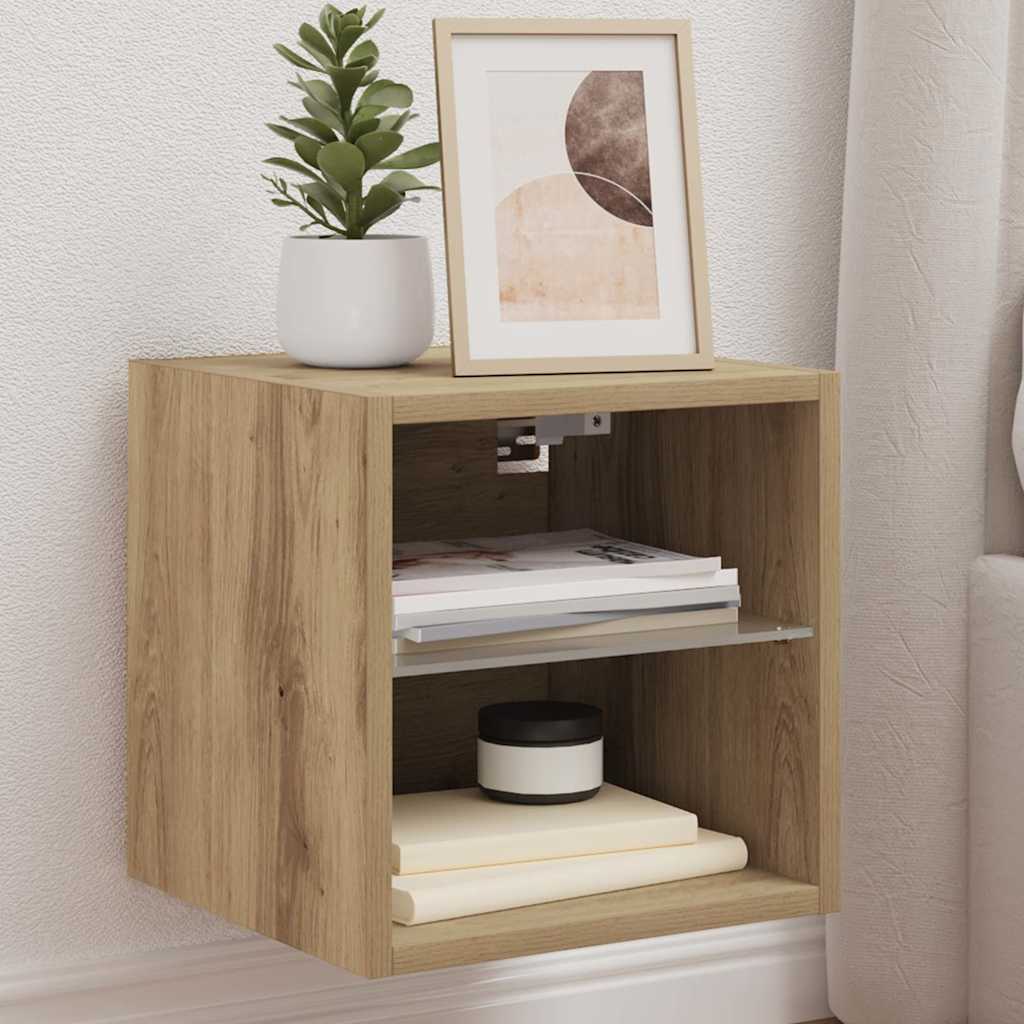 Wall Mounted TV Cabinet with RGB LED Lights Artisan Oak Finish 30 x 28.5 x 30 cm