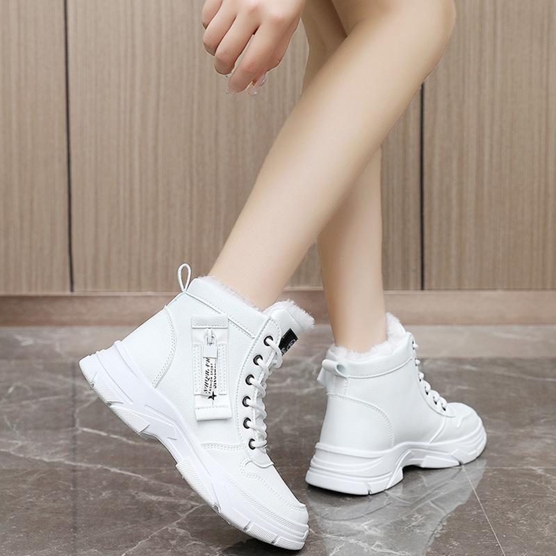 Sneakers Women Casual High Shoes Womens Winter Plush Lined Warm Shoes Thick Lace Up Sports Shoes