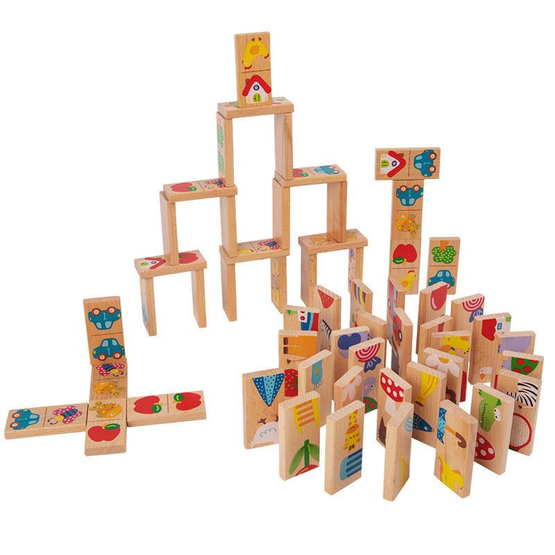 Wooden Dominoes Puzzle Set For Kids With Educational Cognition Game For Preschoolers