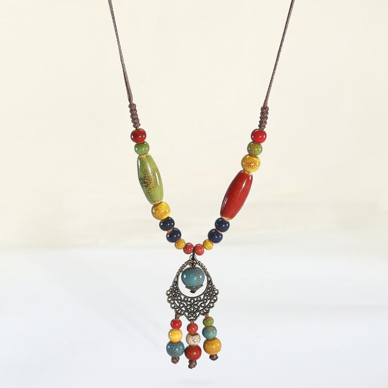 

Богемское керамическое ожерелье-звезда - Длинная цепочка-колье из бисера ручной работы с подвеской в стиле народного искусства для многослойности со свитером