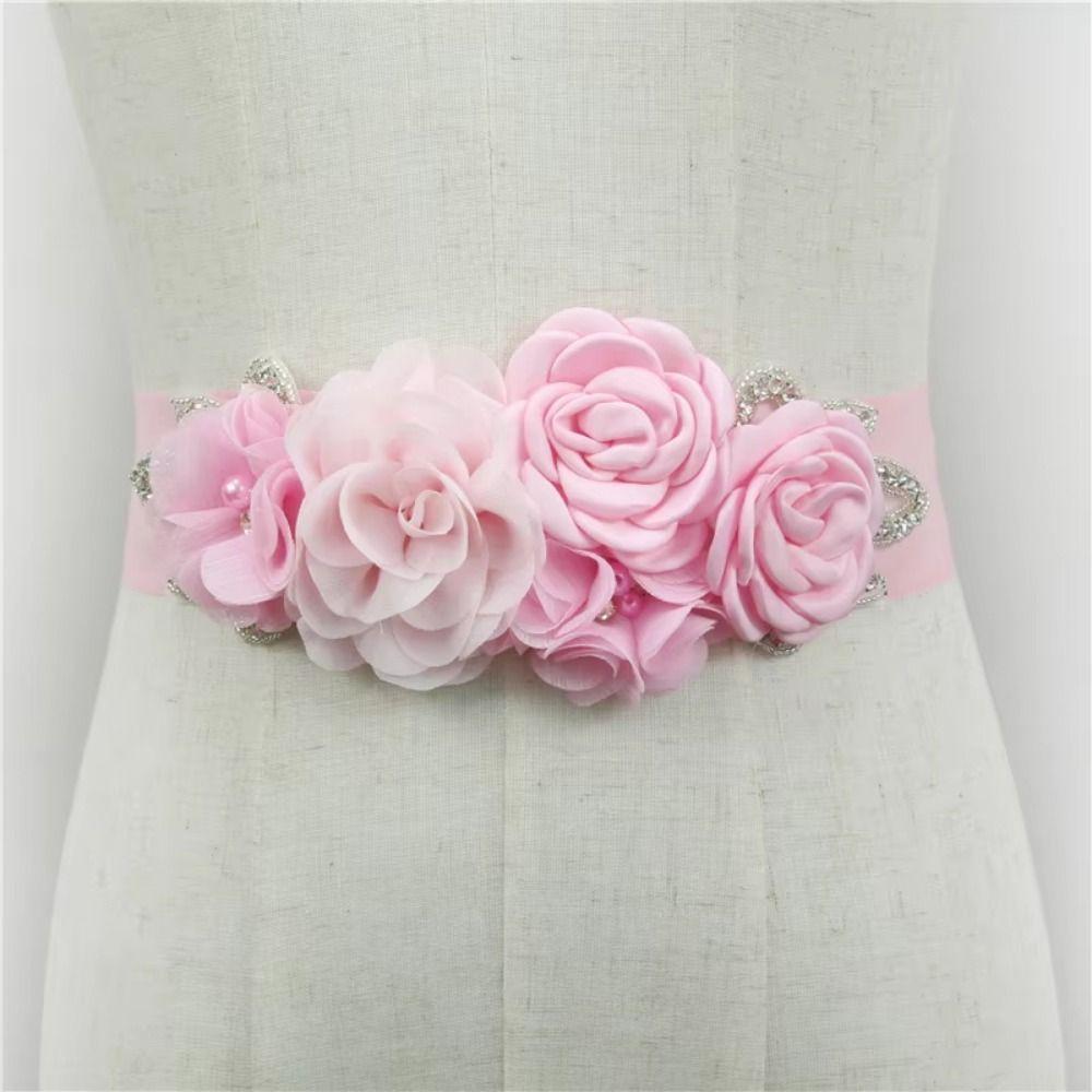 5 Flowers Women's Beaded Flower Belt Creative Bridal Rhinestone Belt Prom Dress