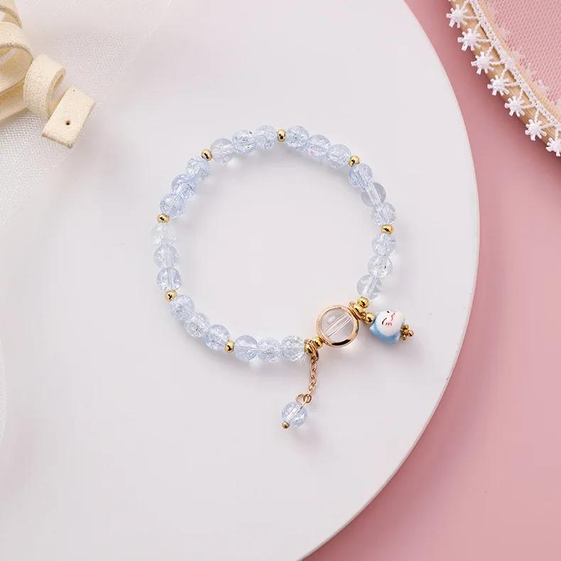 b100 2026 New Summer Simple Ceramic Sweet Transparent Lucky Cat Star Bracelet Fashion Women Beach Fashion Trend Daily Jewelry