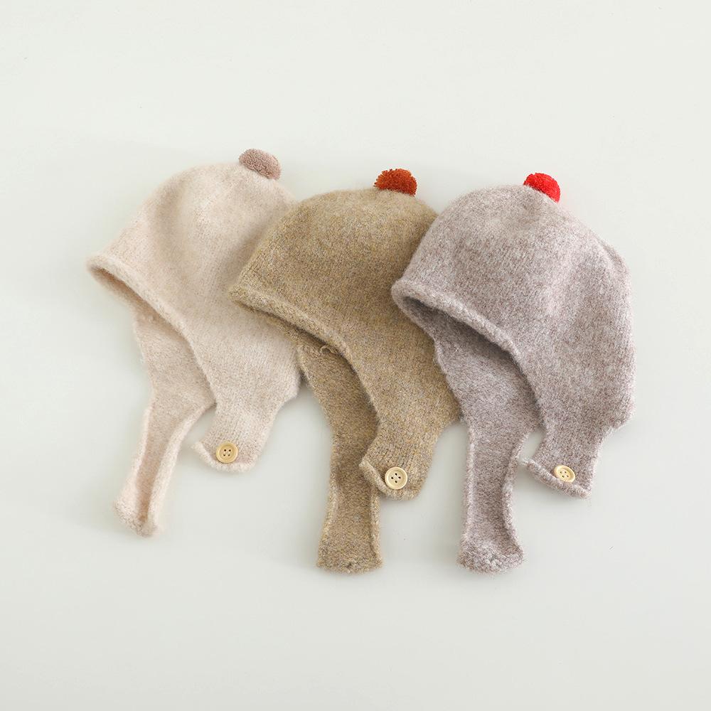 Bonnet Bébé Pompon Couleur Unie Automne Hiver Tricot Cache-Oreilles Bonnet Coupe-Vent Chaud Tout-Petit Garçons Filles Protection Oreilles Bonnet
