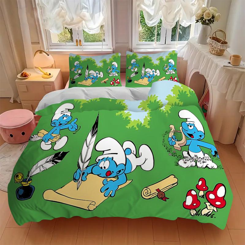 Smurfs Forest Print 3Pcs Bedding Setduvet Cover With 2 Bedropillowcase Home Birthday Gift