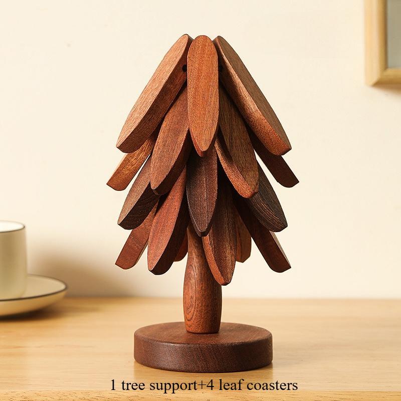 3/4PCS Tree Design Bamboo Wooden Stand Set Heat Resistant Anti Scald Table Mat Coaster Placemats for Kitchen Dining Decor